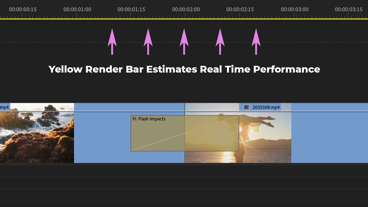 Yellow render bar indicates realtime performance in your Premiere Pro sequence