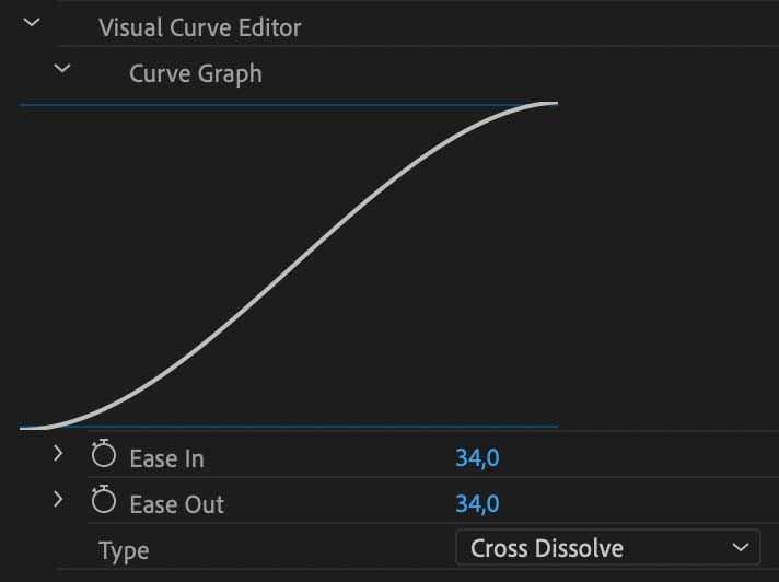 Curve graph visually indicates how graceful your cross-dissolve will begin and end